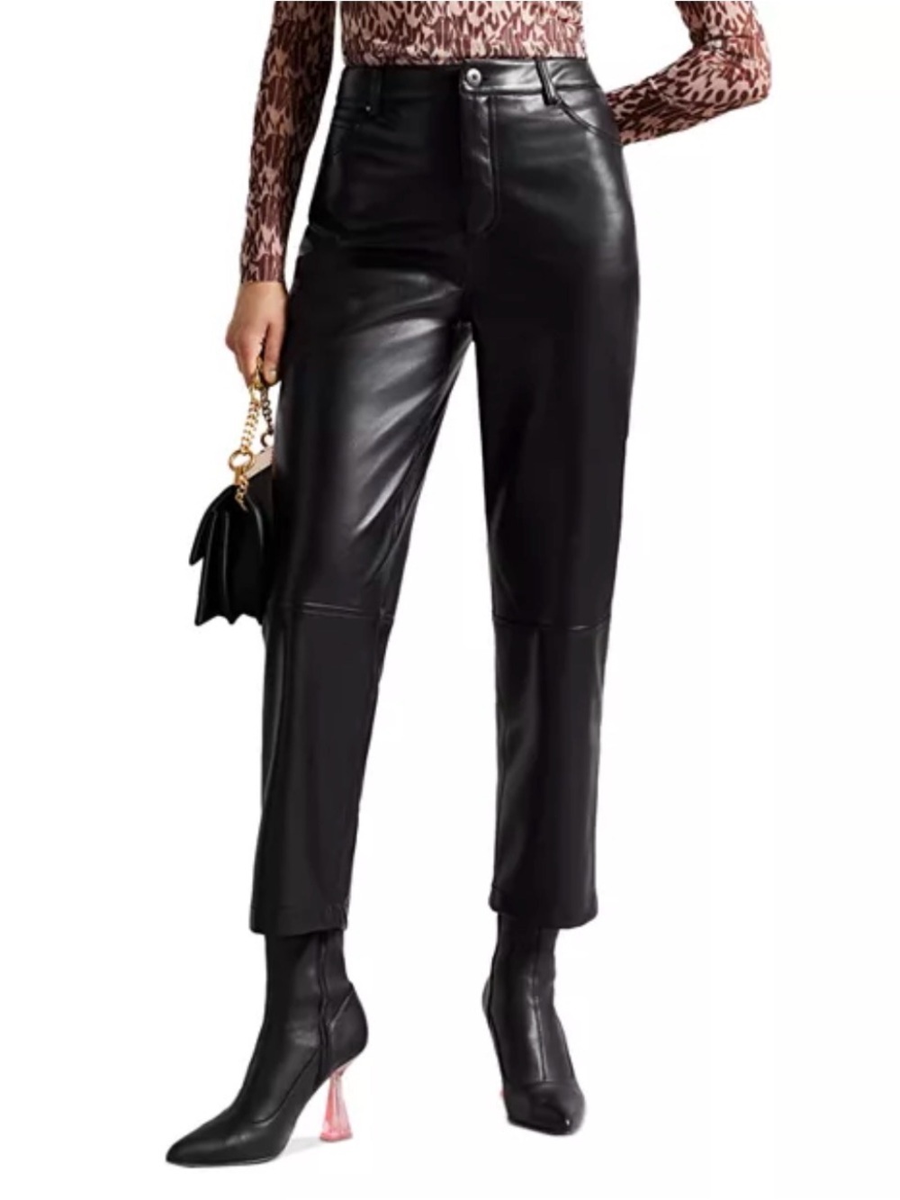 Ted Baker London Plaider Faux Leather Straight Leg Pants Size 4 NWT